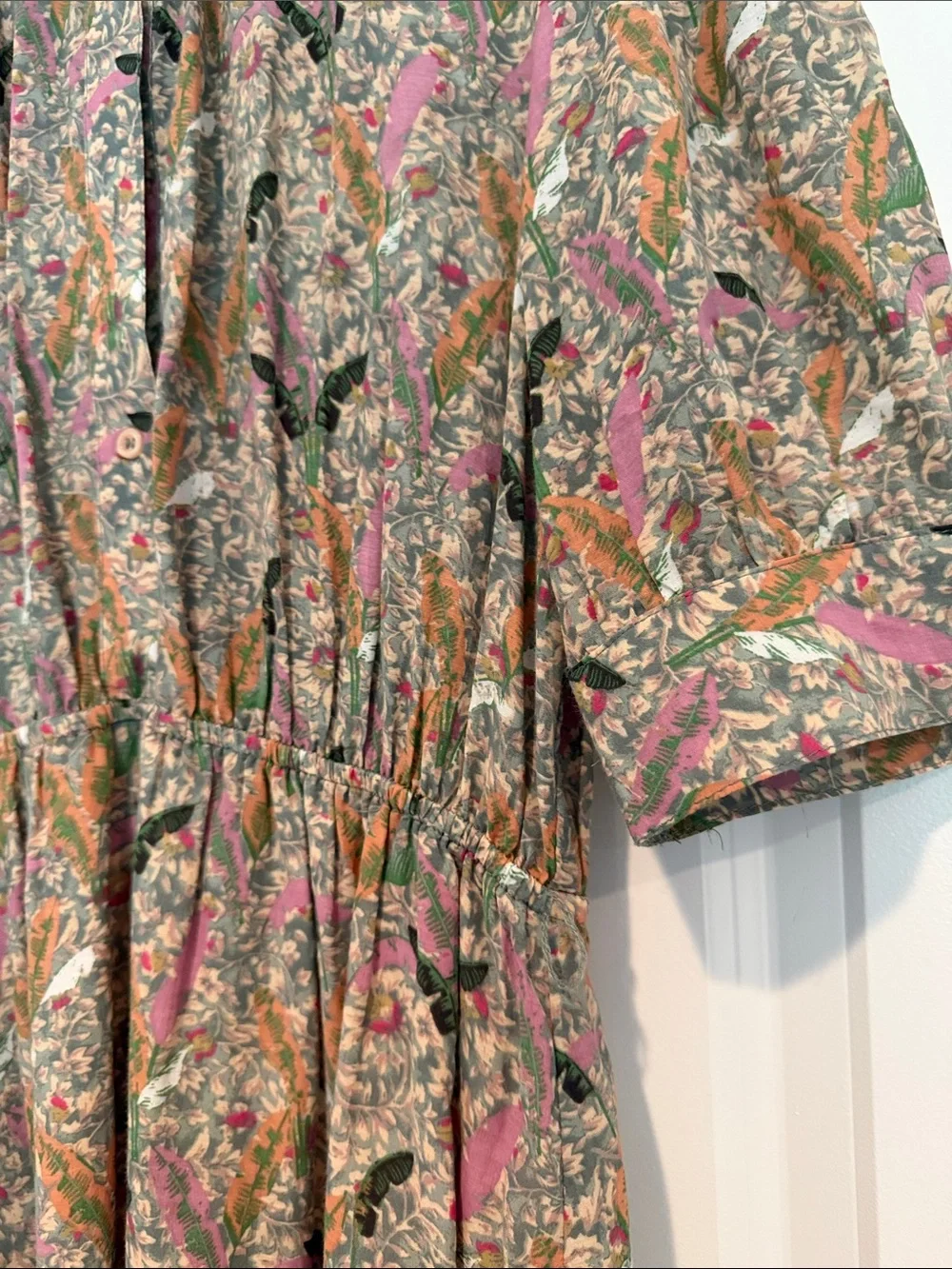 ba&sh Pink Multi Floral Tie-Neck Midi Dress